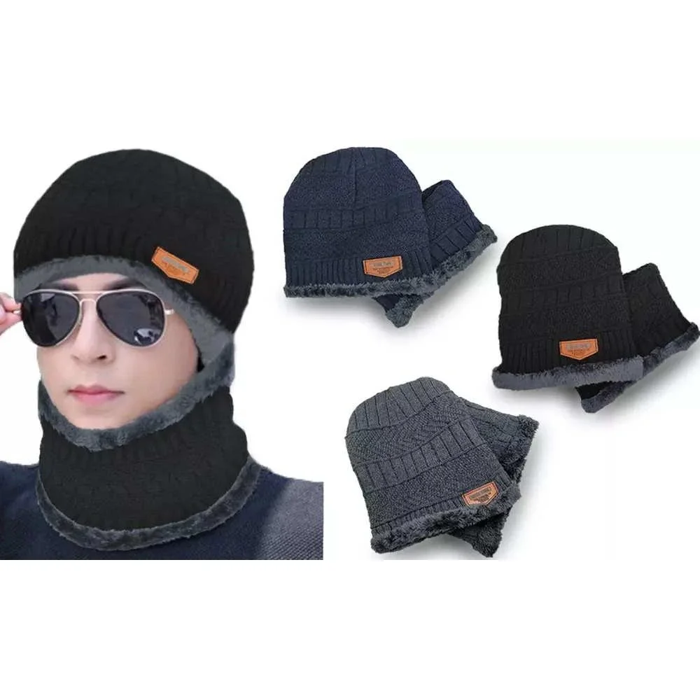 Unisex Warm Winter Cuff Beanie‎ Hat Neck Set Grey Soft Knit Set NIP